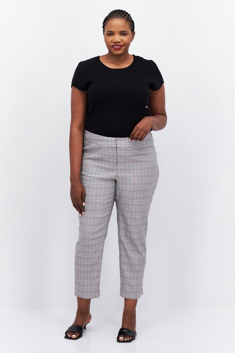 Kasper  Women Plus Size Plaid Straight Leg Pants, Grey Combo - Image 4